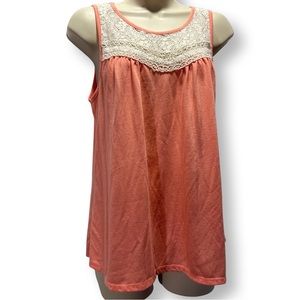 GUC - Demeanor Coral Color Flowy Back Tank Top with Lace Detail - Size Large
